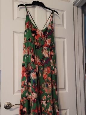 Green Floral Tiered Slip Dress - Lightweight Summer Dress